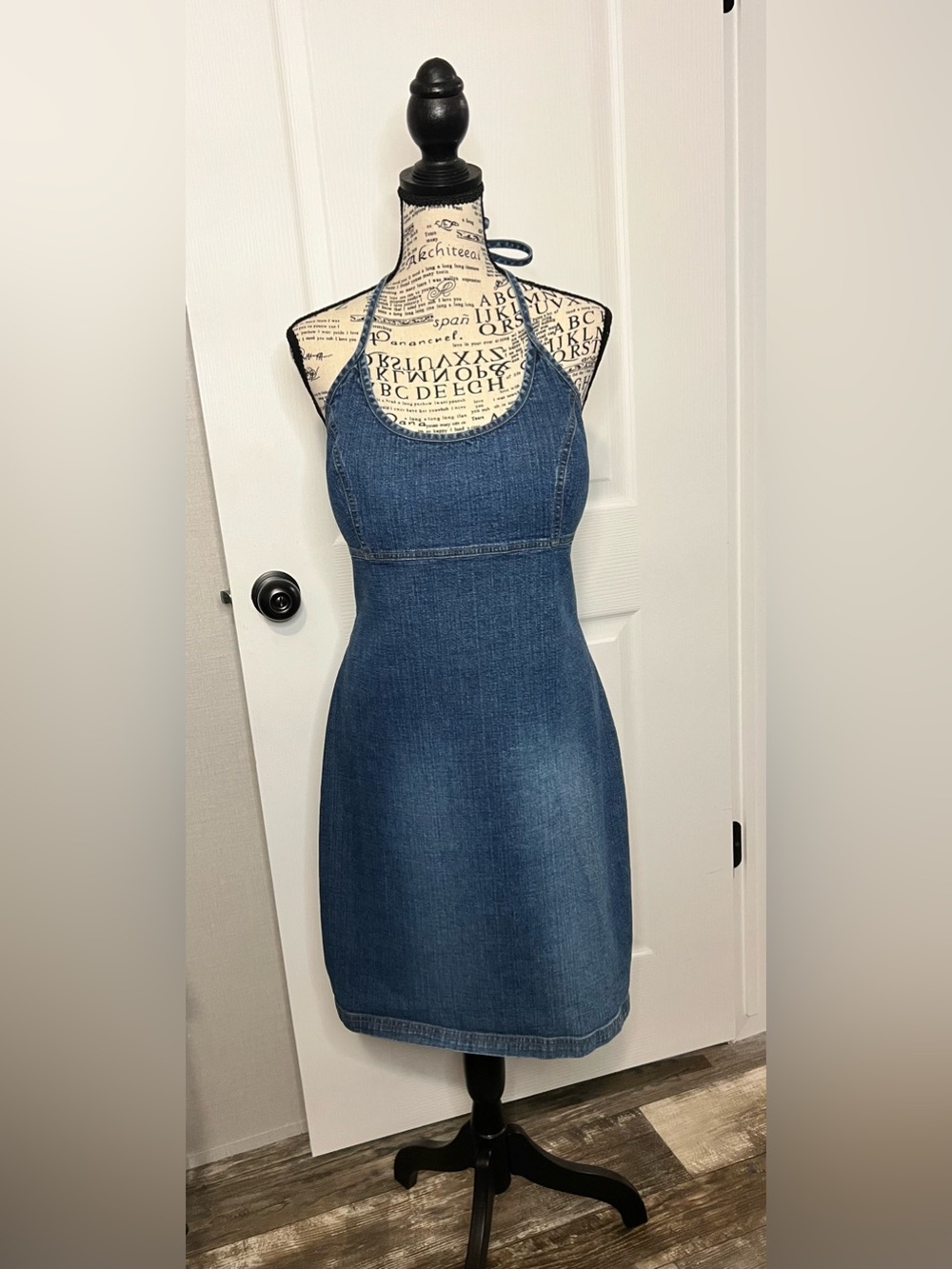 Sleeveless Denim Halter Midi Dress - Blue